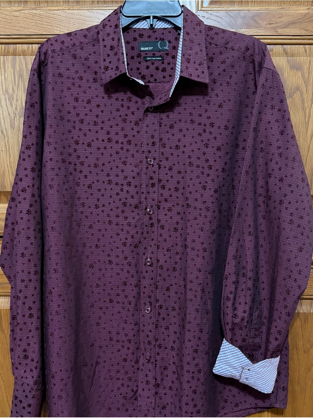 Men's Burgundy Patterned Button-Up Shirt